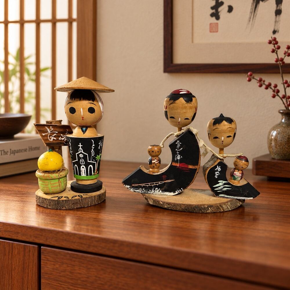 Vintage 1950s Japan Nagasaki Kokeshi Folk Art Doll Church Zabon Souvenir